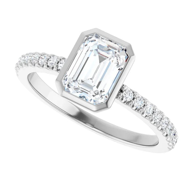 14K White Gold 1.19 CTW Emerald Bezel Lab Grown Diamond Engagement Ring-diamondnetjewellery