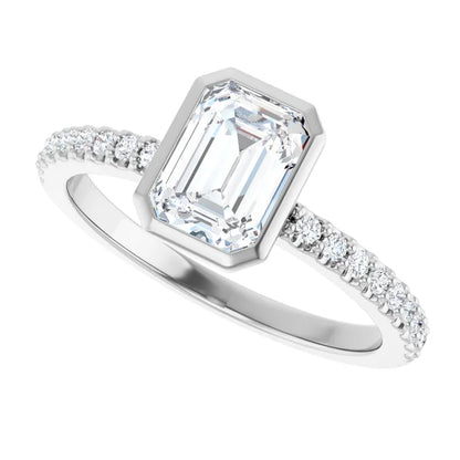 14K White Gold 1.19 CTW Emerald Bezel Lab Grown Diamond Engagement Ring-diamondnetjewellery