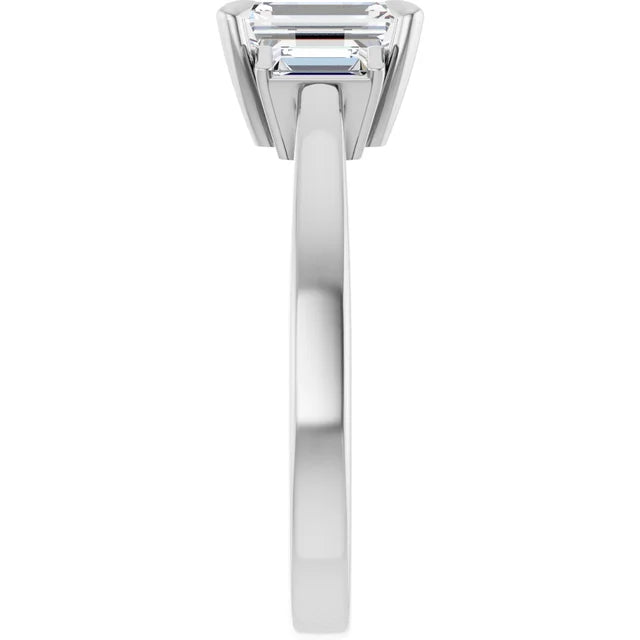 14K White Gold 1.20 CTW Emerald Three Stone Cathedral Lab Grown Diamond Engagement Ring