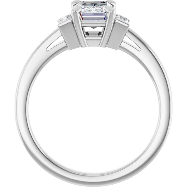 14K White Gold 1.20 CTW Emerald Three Stone Cathedral Lab Grown Diamond Engagement Ring
