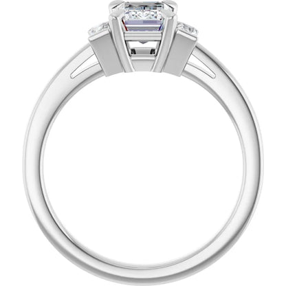 14K White Gold 1.20 CTW Emerald Three Stone Cathedral Lab Grown Diamond Engagement Ring