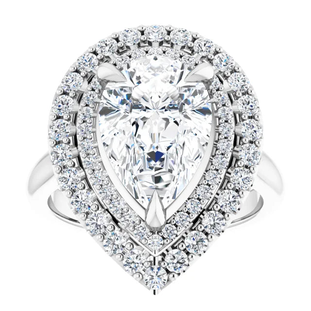 14K White Gold 1.20 CTW Pear Double Halo Pavé Diamond Engagement Ring