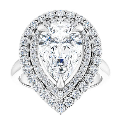 14K White Gold 1.20 CTW Pear Double Halo Pavé Diamond Engagement Ring