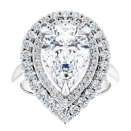 14K White Gold 1.20 CTW Pear Double Halo Pavé Diamond Engagement Ring