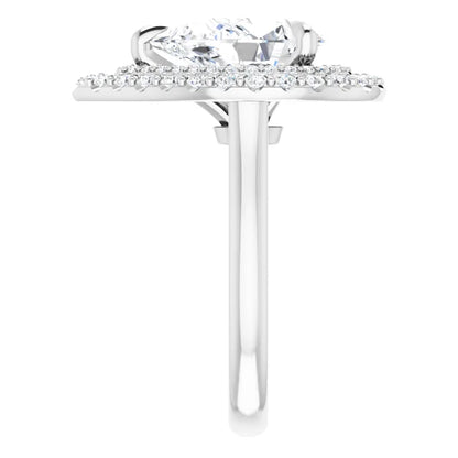 14K White Gold 1.20 CTW Pear Double Halo Pavé Diamond Engagement Ring