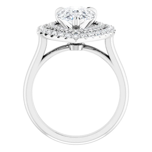 14K White Gold 1.20 CTW Pear Double Halo Pavé Diamond Engagement Ring