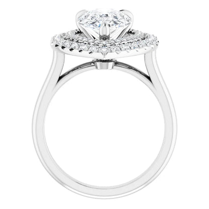 14K White Gold 1.20 CTW Pear Double Halo Pavé Diamond Engagement Ring