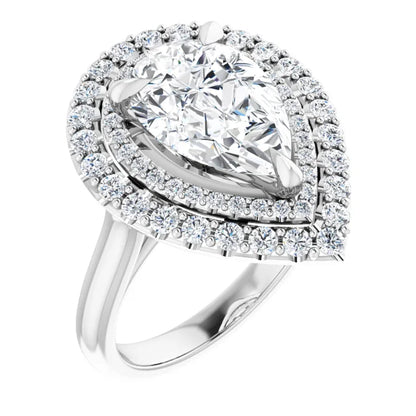 14K White Gold 1.20 CTW Pear Double Halo Pavé Diamond Engagement Ring