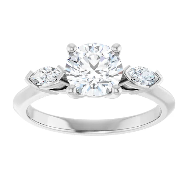 14K White Gold 1.20 CTW Round & Marquise Three-Stone Diamond Engagement Ring