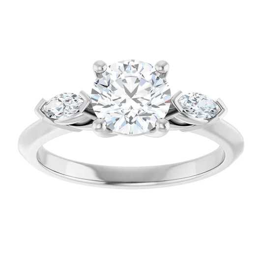 14K White Gold 1.20 CTW Round & Marquise Three-Stone Diamond Engagement Ring