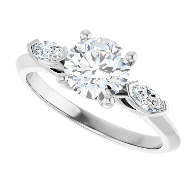 14K White Gold 1.20 CTW Round & Marquise Three-Stone Diamond Engagement Ring