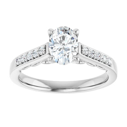 14K White Gold 1.21 CTW Oval Sculptural Lab Grown Diamond Engagement Ring