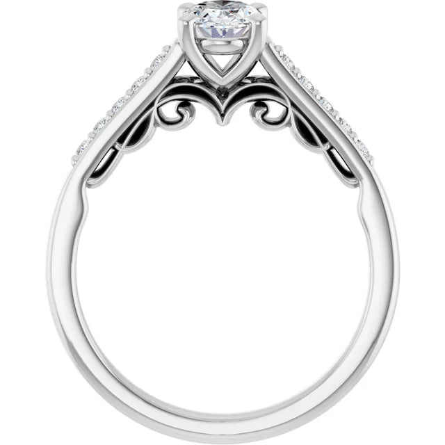 14K White Gold 1.21 CTW Oval Sculptural Lab Grown Diamond Engagement Ring