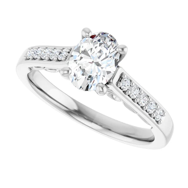 14K White Gold 1.21 CTW Oval Sculptural Lab Grown Diamond Engagement Ring