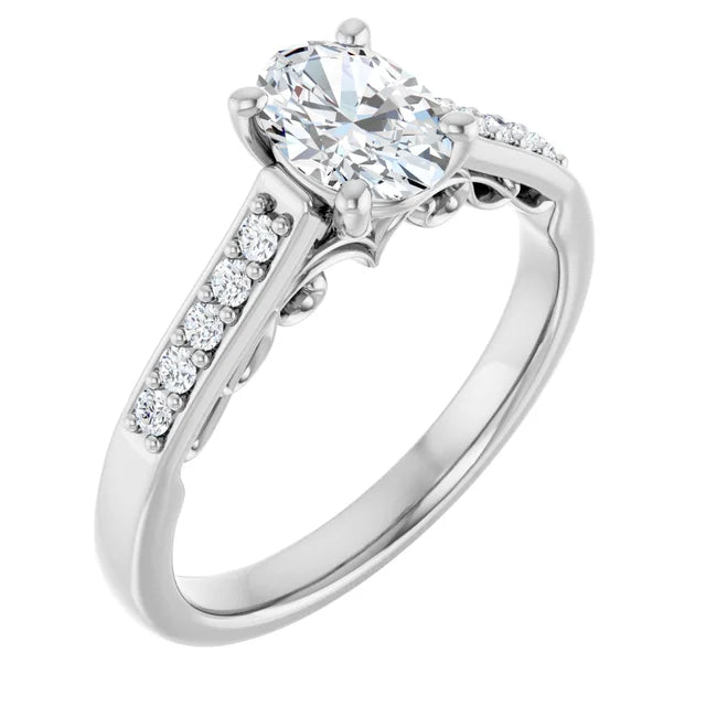 14K White Gold 1.21 CTW Oval Sculptural Lab Grown Diamond Engagement Ring