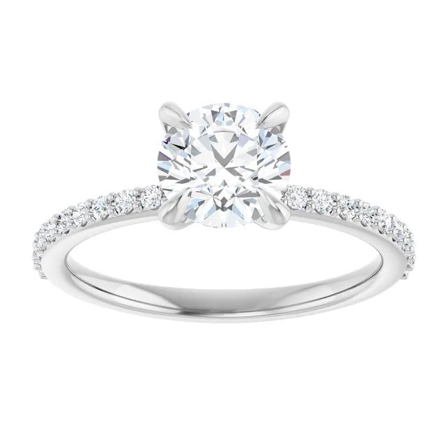 14K White Gold 1.22 CTW Pave Round Solitaire Diamond Engagement Ring