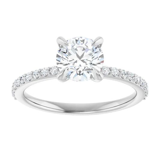 14K White Gold 1.22 CTW Pave Round Solitaire Diamond Engagement Ring-diamondnetjewellery