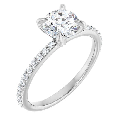 14K White Gold 1.22 CTW Pave Round Solitaire Diamond Engagement Ring