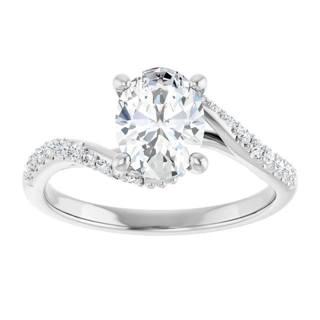 14K White Gold 1.23 CTW Oval Solitaire Bypass Pavé Lab Grown Diamond Engagement Ring 