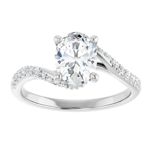 14K White Gold 1.23 CTW Oval Solitaire Bypass Pavé Lab Grown Diamond Engagement Ring 