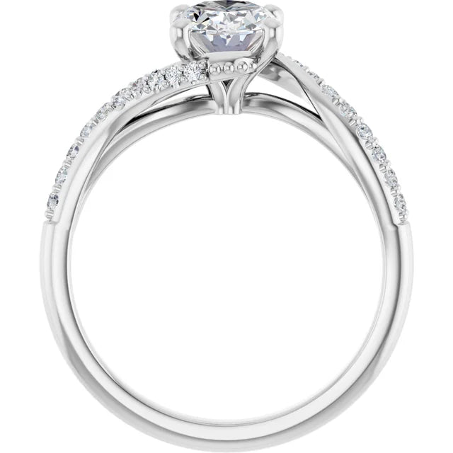 14K White Gold 1.23 CTW Oval Solitaire Bypass Pavé Lab Grown Diamond Engagement Ring 