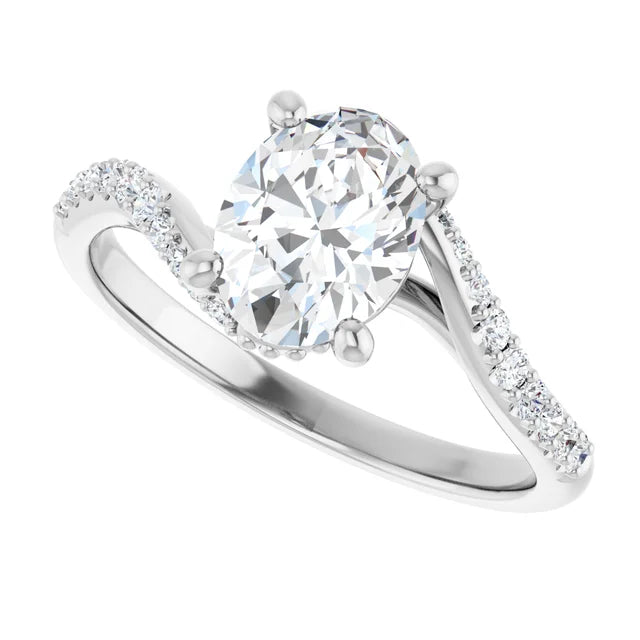 14K White Gold 1.23 CTW Oval Solitaire Bypass Pavé Lab Grown Diamond Engagement Ring 
