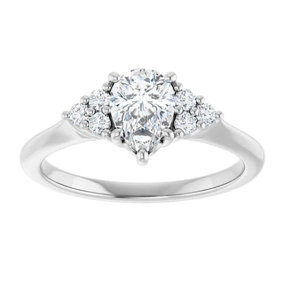 14K White Gold 1.23 CTW Pear Three Stone Cluster Lab Grown Diamond Engagement Ring