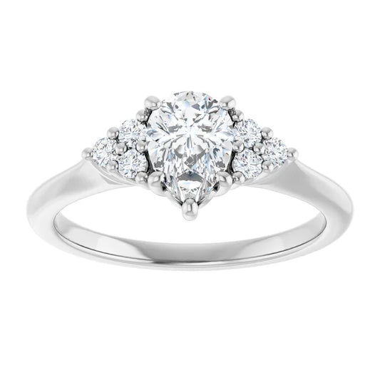 14K White Gold 1.23 CTW Pear Three Stone Cluster Lab Grown Diamond Engagement Ring