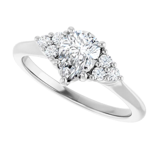 14K White Gold 1.23 CTW Pear Three Stone Cluster Lab Grown Diamond Engagement Ring