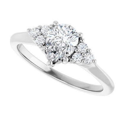 14K White Gold 1.23 CTW Pear Three Stone Cluster Lab Grown Diamond Engagement Ring