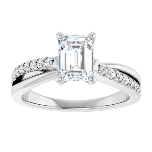14K White Gold 1.24 CTW Emerald Solitaire Pavé Split Shank Lab Grown Diamond Engagement Ring