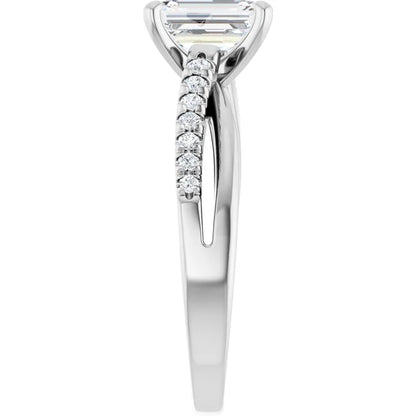 14K White Gold 1.24 CTW Emerald Solitaire Pavé Split Shank Lab Grown Diamond Engagement Ring