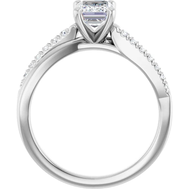 14K White Gold 1.24 CTW Emerald Solitaire Pavé Split Shank Lab Grown Diamond Engagement Ring