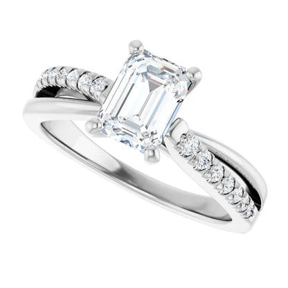 14K White Gold 1.24 CTW Emerald Solitaire Pavé Split Shank Lab Grown Diamond Engagement Ring