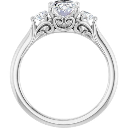 14K White Gold 1.24 CTW Oval Three Stone Diamond Engagement Ring