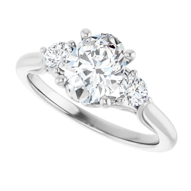 14K White Gold 1.24 CTW Oval Three Stone Diamond Engagement Ring