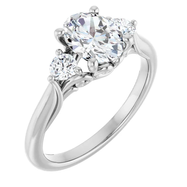 14K White Gold 1.24 CTW Oval Three Stone Diamond Engagement Ring