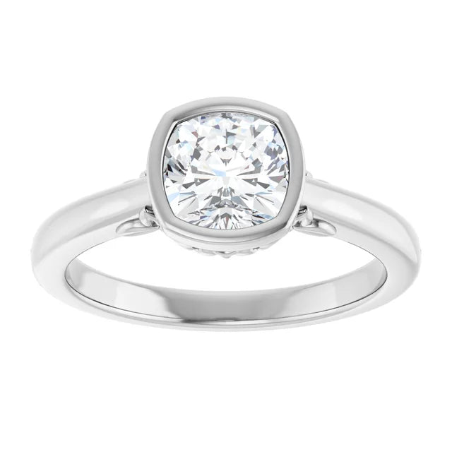 14K White Gold 0.8 CTW Cushion Bezel Diamond Engagement Ring