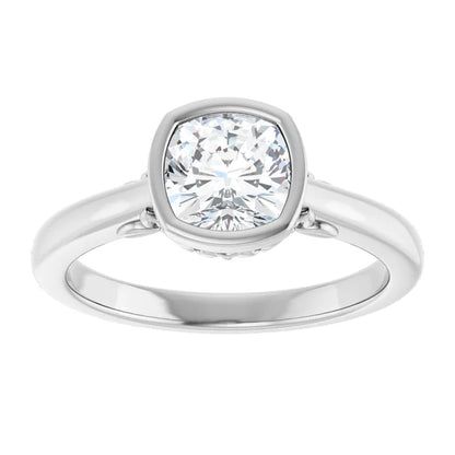 14K White Gold 0.8 CTW Cushion Bezel Diamond Engagement Ring