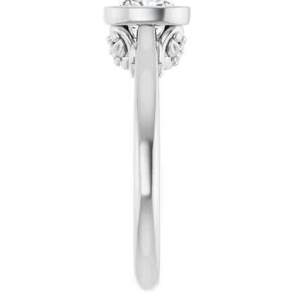 14K White Gold 0.8 CTW Cushion Bezel Diamond Engagement Ring