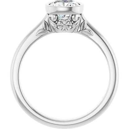 14K White Gold 0.8 CTW Cushion Bezel Diamond Engagement Ring