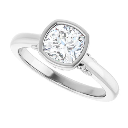 14K White Gold 0.8 CTW Cushion Bezel Diamond Engagement Ring