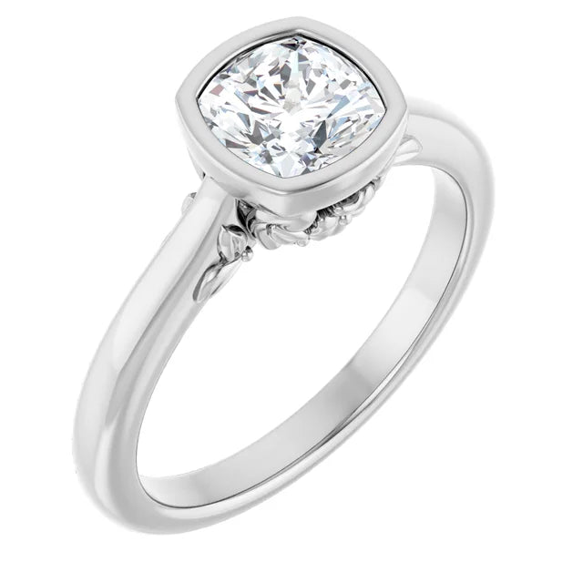 14K White Gold 0.8 CTW Cushion Bezel Diamond Engagement Ring