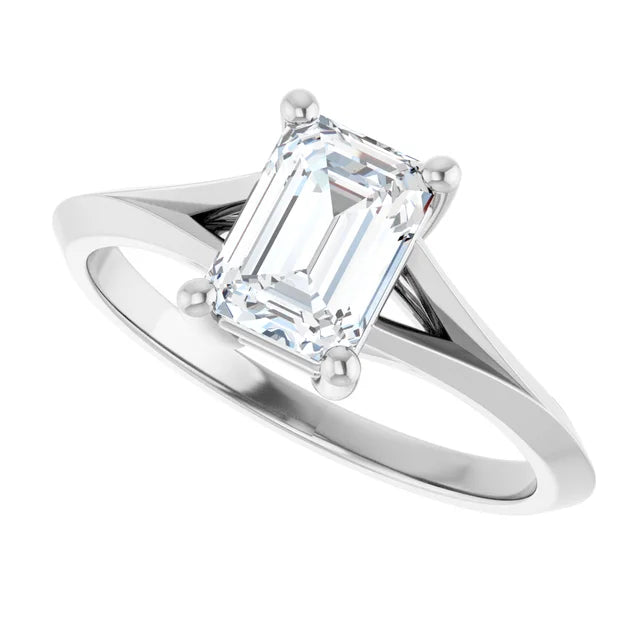 14K White Gold 1.03 CTW Emerald Classic Solitaire Diamond Engagement Ring