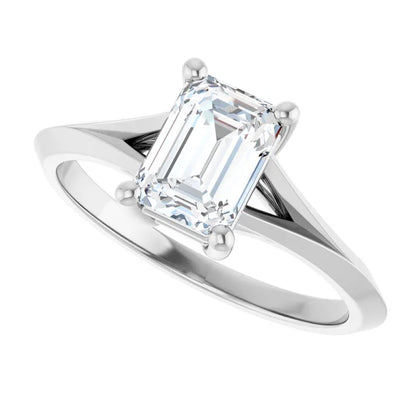 14K White Gold 1.03 CTW Emerald Classic Solitaire Diamond Engagement Ring