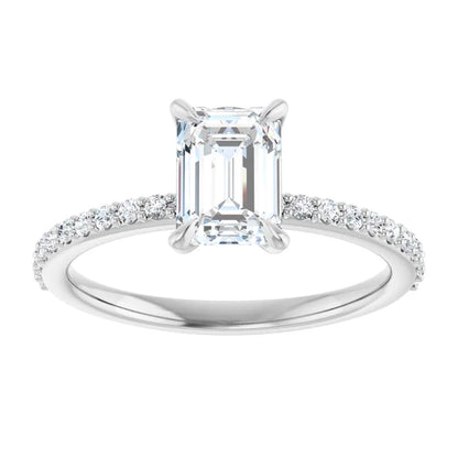 14K White Gold 1.25 CTW Emerald Pavé Diamond Engagement Ring