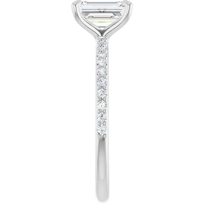 14K White Gold 1.25 CTW Emerald Pavé Diamond Engagement Ring