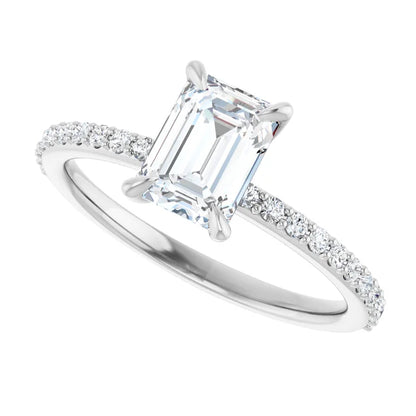 14K White Gold 1.25 CTW Emerald Pavé Diamond Engagement Ring