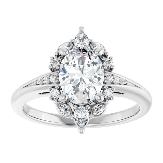 14K White Gold 1.43 CTW Oval Multi-Shape Cluster Diamond Engagement Ring