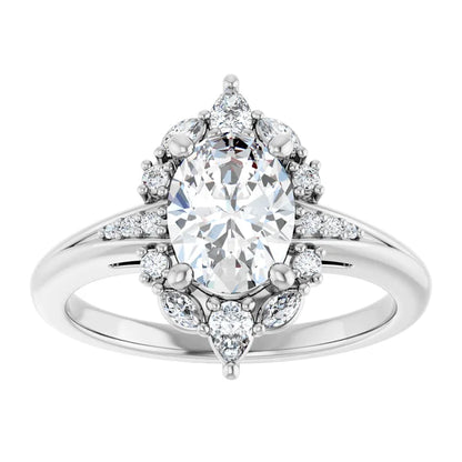 14K White Gold 1.43 CTW Oval Multi-Shape Cluster Diamond Engagement Ring